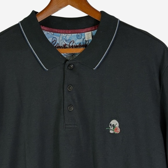 NEW Robert Graham Rossi Polo Shirt Sz L Short Sleeve Embroidered Skull Logo - Picture 5 of 13